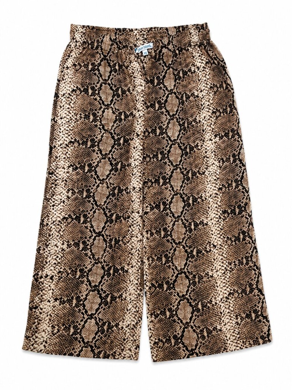 Blue Island Snakeskin Wide Leg Crop Pants XS Brown Animal Print Pull On